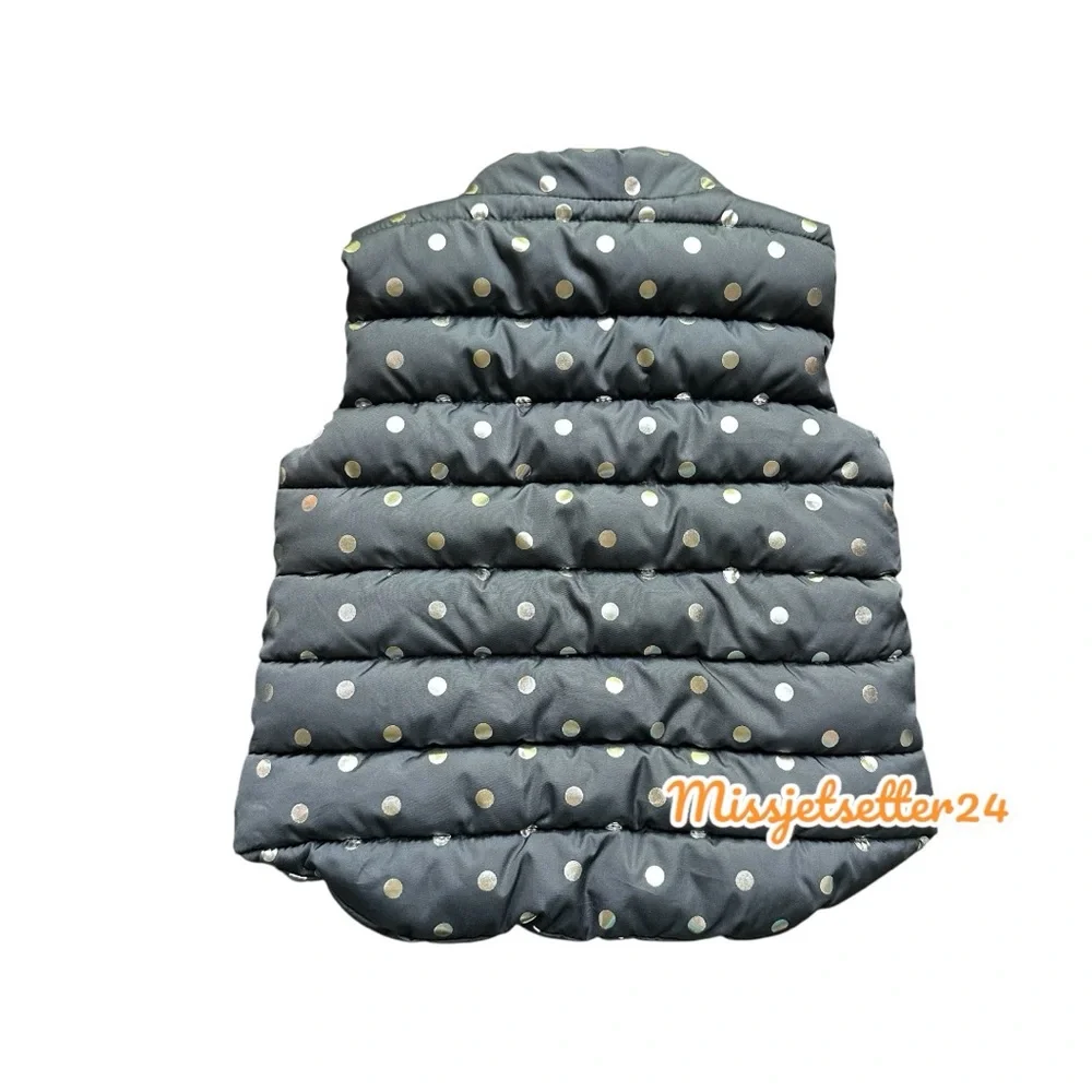 Old Navy Infant Puffer Vest 18-24 months Charcoal Gray Silver Shiny Polka Dots